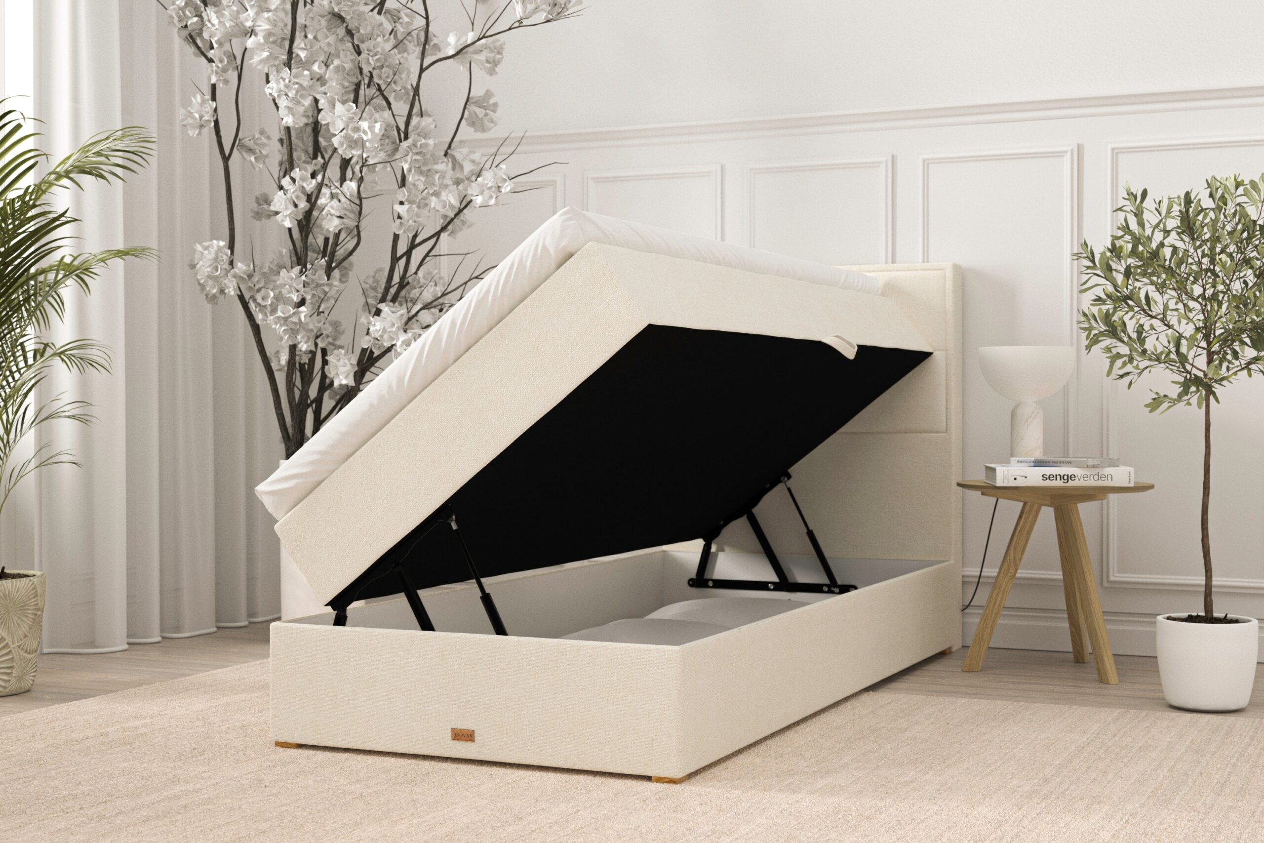 SÖVNN Nova Boxseng Med Opbevaring - 80x200 - Lys beige