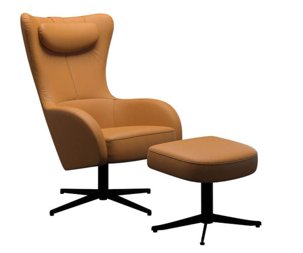 Brunstad Bella Lænestol - Cognac Classic Læder - med skammel specialpris / Sortlakeret stål Brunstad Bella Lænestol - Cognac Classic Læder - med skammel specialpris / Sortlakeret stål
