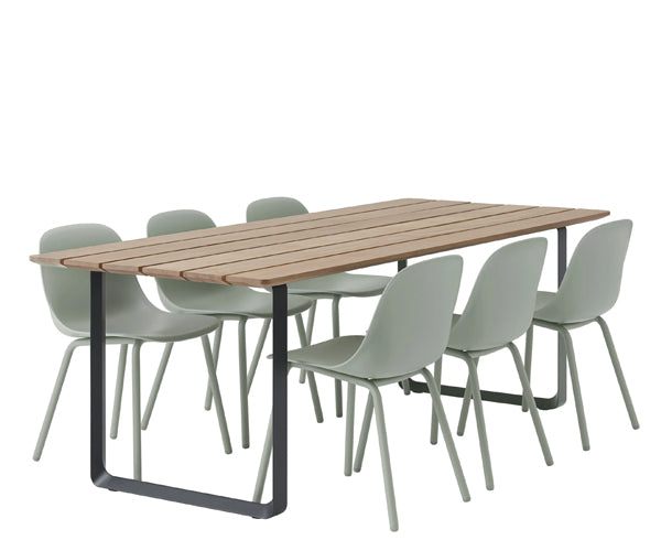 Muuto Havesæt - 70/70 Outdoor Spisebord + 6 stk. Fiber Outdoor Side Chair - Dusty Green / Grey