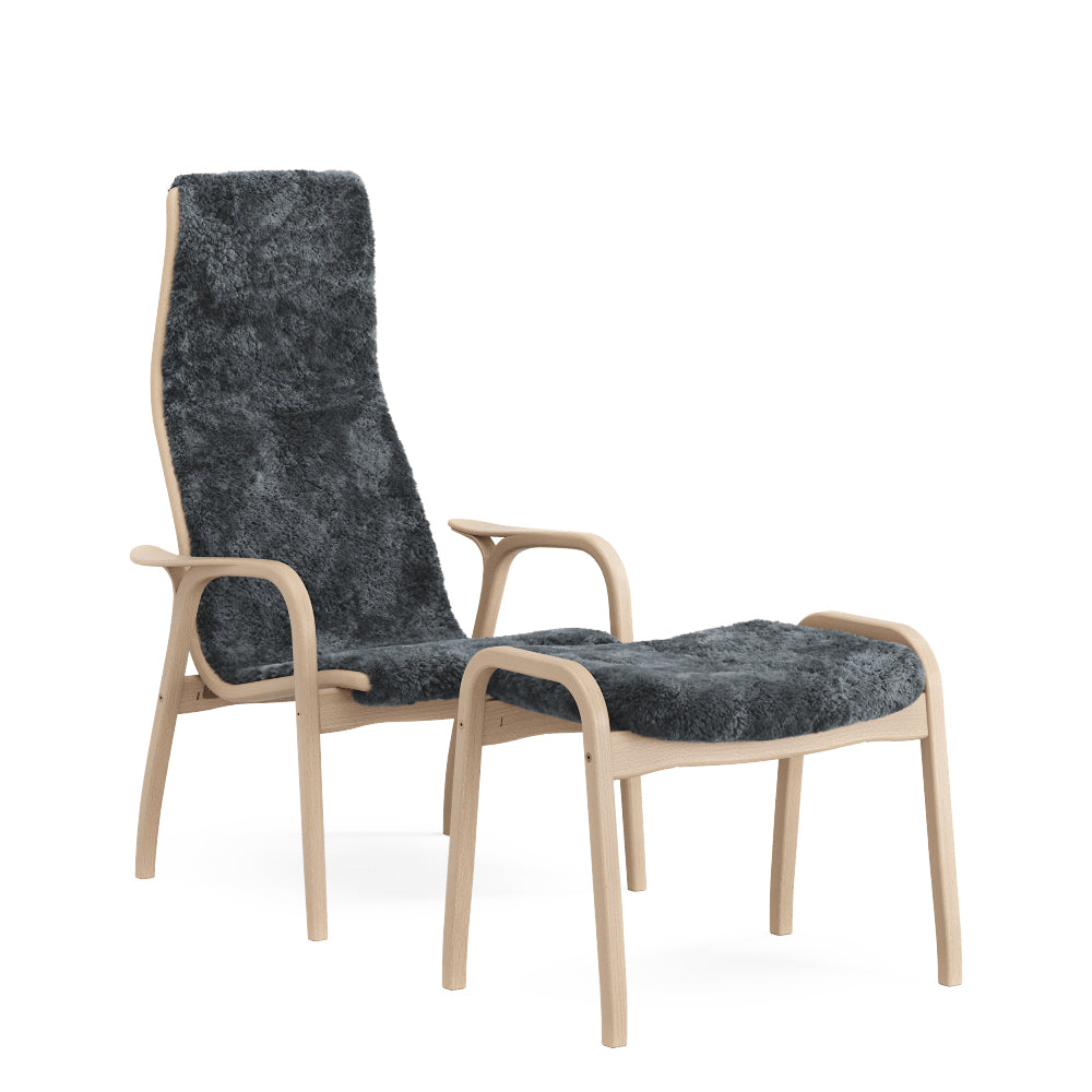 Swedese Lamino Lænestol - Bøg Fåreskind - Inkl. Skammel - Charcoal