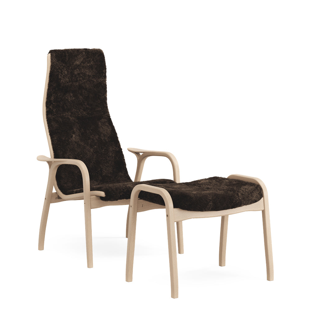 Swedese Lamino Lænestol - Bøg Fåreskind - Inkl. Skammel - Espresso