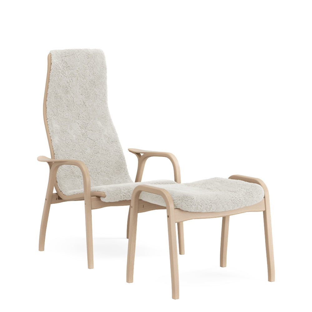 Swedese Lamino Lænestol - Bøg Fåreskind - Inkl. Skammel - Off-White