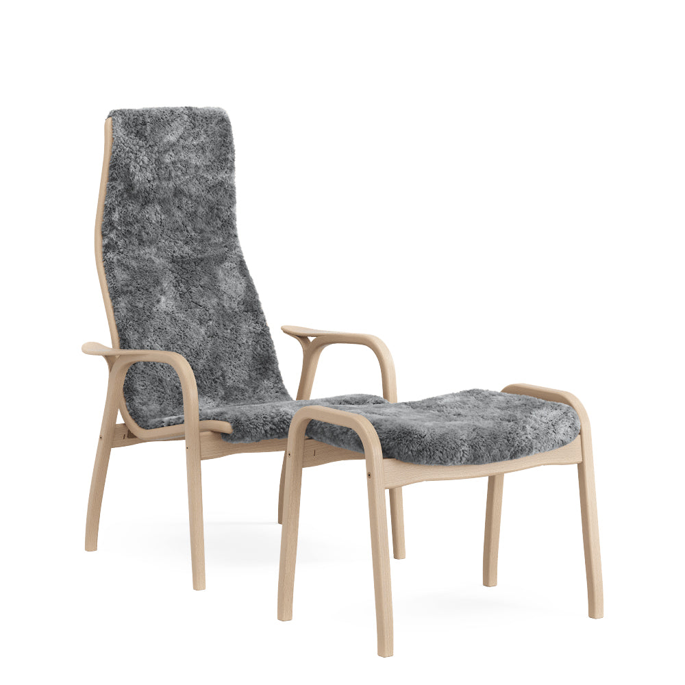 Swedese Lamino Lænestol - Bøg Fåreskind - Inkl. Skammel - Scandinavian Grey
