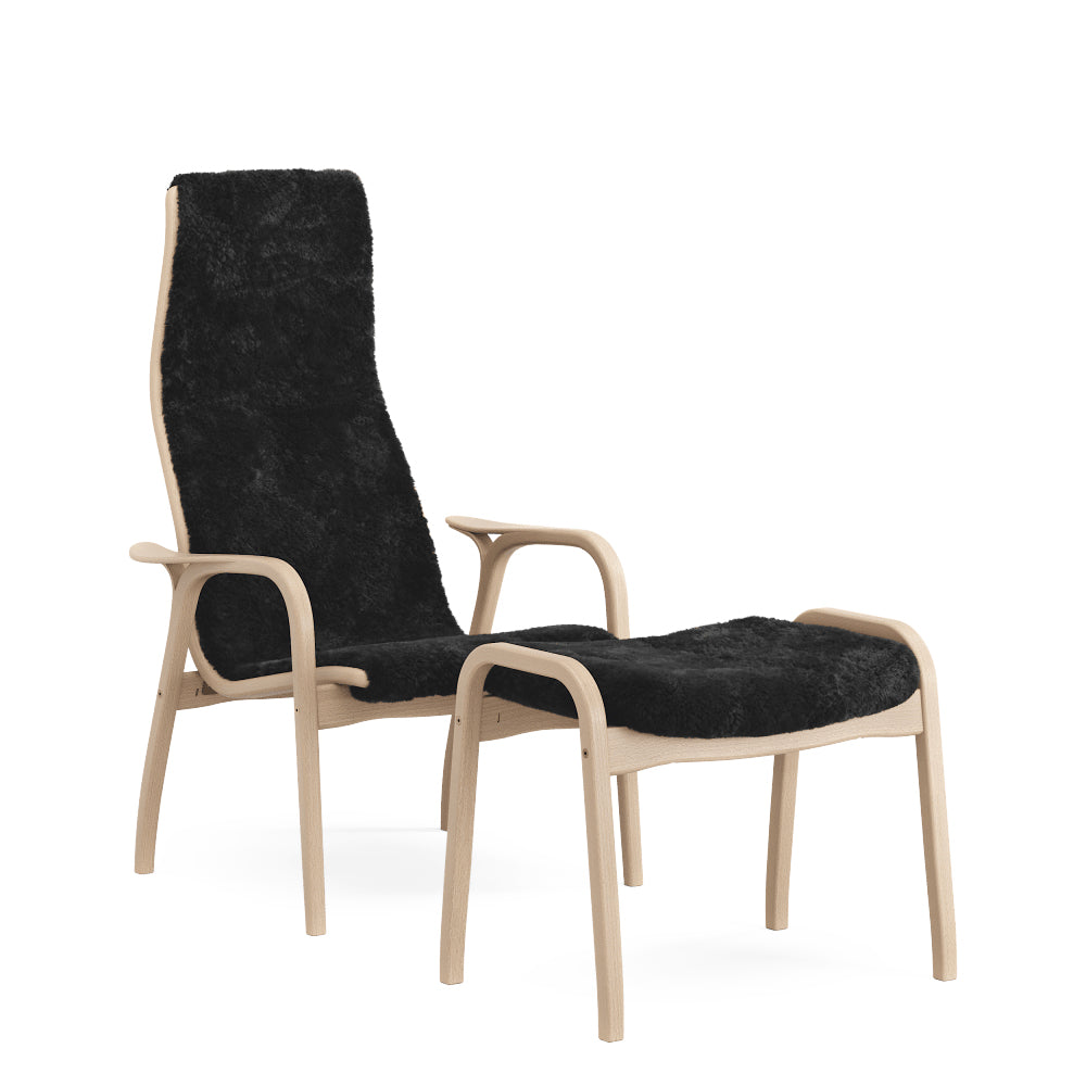 Swedese Lamino Lænestol - Bøg Fåreskind - Inkl. Skammel - Sort