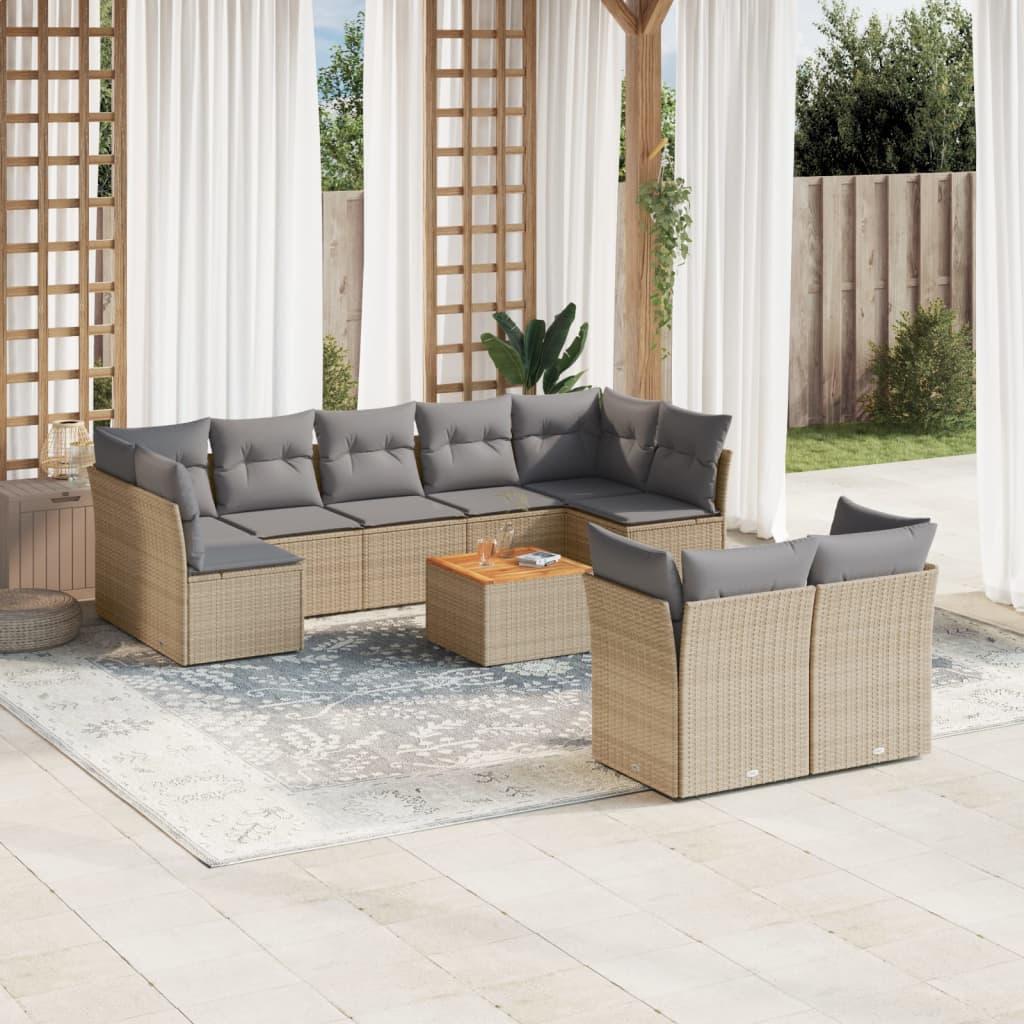 Sofasæt til haven 10 dele med hynder polyrattan beige
