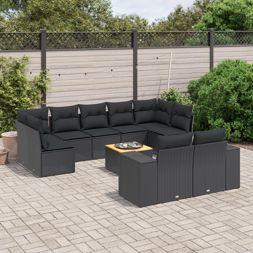 Sofasæt til haven 10 dele med hynder polyrattan sort