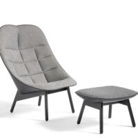 HAY Uchiwa Loungestol M. Skammel - Quilt - Fairway Grey 307-201/Sort Silk Læder
